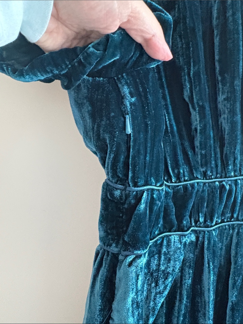 Michael Kors Teal Velvet V-Neck Puff Sleeve Maxi Dress - Picture 11 of 13